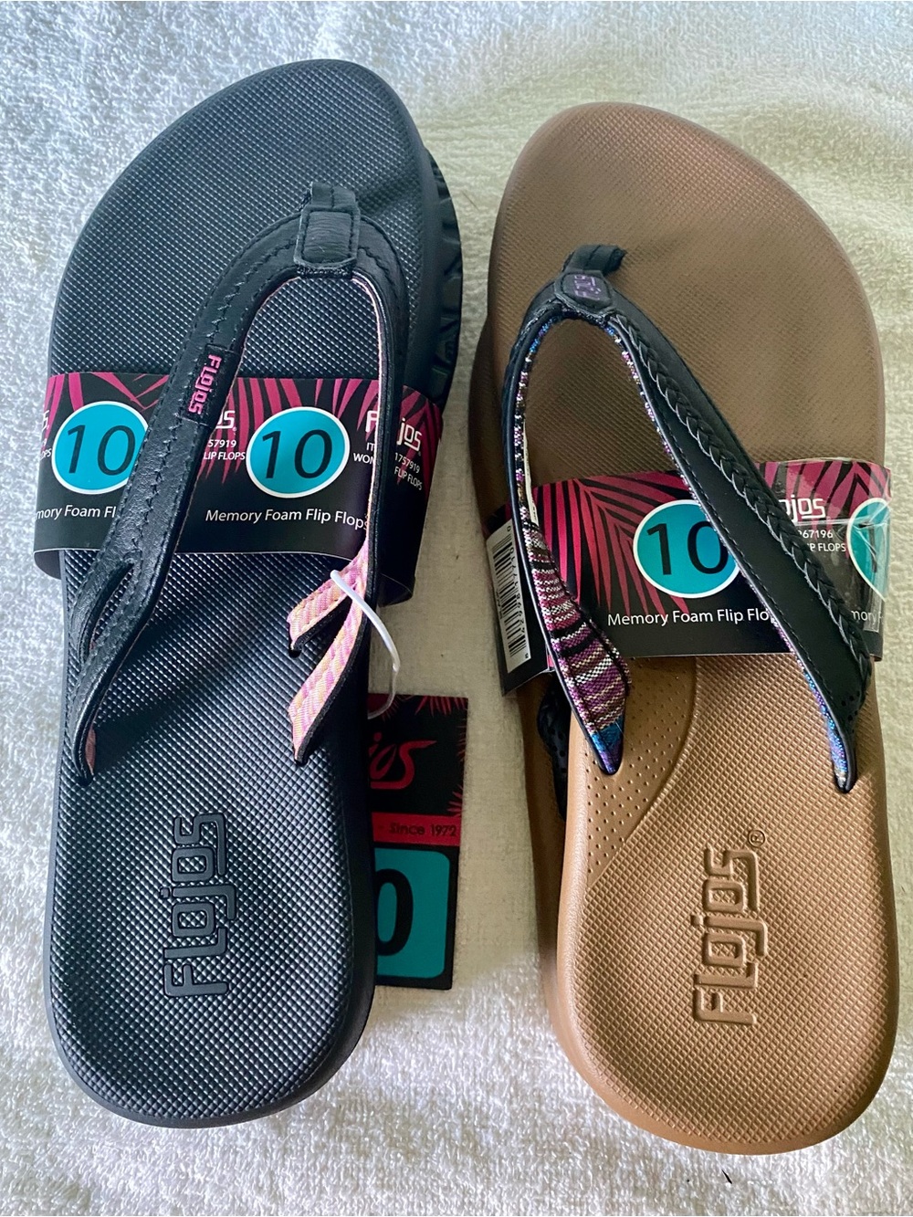 Flojos Women’s Flip Flops in Black and Brown with Multicolor Strap Accents -2 Pk
